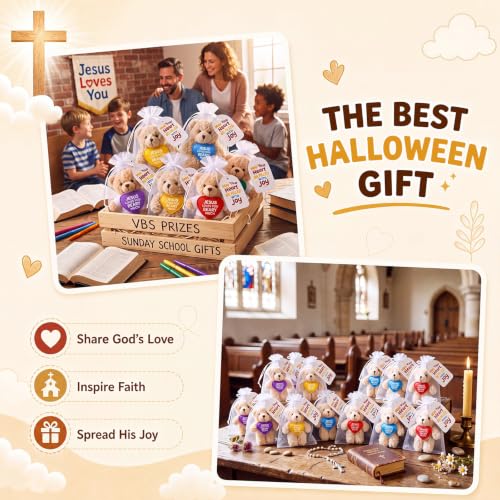 Junkin 24 Set Jesus Loves You Beary Much Plush Stuffed Bear, 4.7"