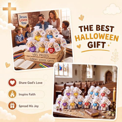 Junkin 24 Set Jesus Loves You Beary Much Plush Stuffed Bear, 4.7"