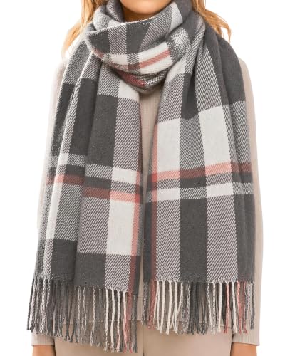 Loritta Winter Scarf for Women, Long Plaid Shawl Wraps Scarves Gifts - color: S-light Gray Beige Lattice