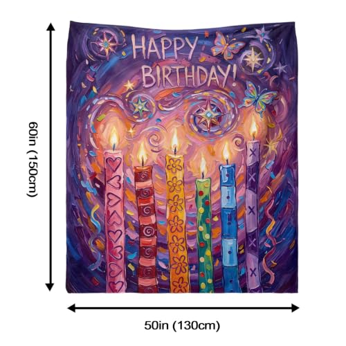 Happy Birthday Throw Blanket 50x60 Inch Colorful Birthday Candles Butterflies Stars Vibrant Soft Cozy Birthday Gift for Women Kids - color: Happy Birthday 7