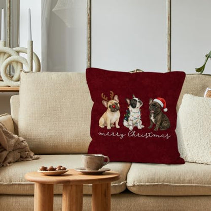 Christmas French Bulldog Throw Pillow Covers 18x18 Home Decor - color: French Bulldog