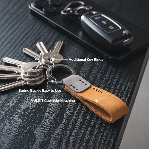 VULKIT Genuine Leather Keychain for Men & Women Everyday Carry Accessories - color: Wheat/Grey