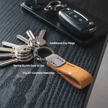 VULKIT Genuine Leather Keychain for Men & Women Everyday Carry Accessories - color: Wheat/Grey