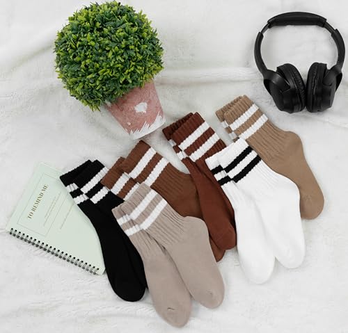 BomKinta Womens Striped Crew Socks Retro Above Ankle Cotton Sock Size 5-10 - color: 6 Pairs-mix Color1