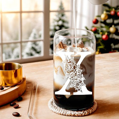 Christmas Gifts for Women: Initial Glass Cup as Office Graduation Memorial Holiday Personalized Gifts - for Mom Grandma Wife Girlfriend Sister Daughter Friend Christmas Gifts - X Aesthetic Cup - color: X