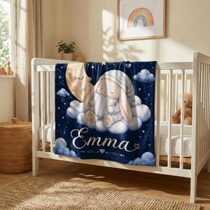 Personalized Baby Blanket With Name, Custom Baby Blankets Gift for Boy Girl - color: Night Navy, size: Bunny