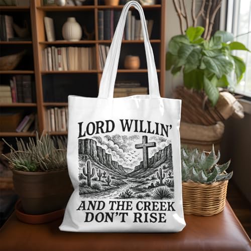VICBOU Bible Verse Canvas Tote Bag Religious Christian Gifts for Women Men Faith Canvas Tote Reusable Grocery Bag - color: Lordwillin