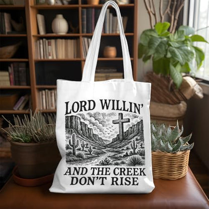 VICBOU Bible Verse Canvas Tote Bag Religious Christian Gifts for Women Men Faith Canvas Tote Reusable Grocery Bag - color: Lordwillin