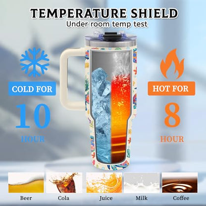 40oz Sea Turtle Tumbler Gifts for Turtle Lover, Cute Ocean Animal Water Bottle - color: SeaTurtle-White