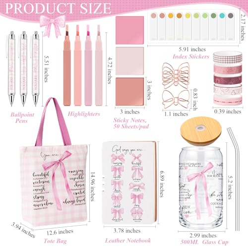 Singhoow 29 Pcs Bible Study Supplies Journaling Kit for Women - color: Bow, style: Pink