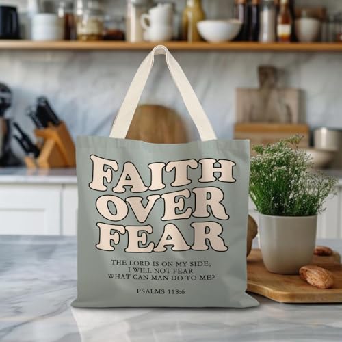 Walk by Faith Christian Canvas Tote Bags for Women, Christian Gifts for Women Faith, Bible Verse Gifts - color: Faith Over Fear