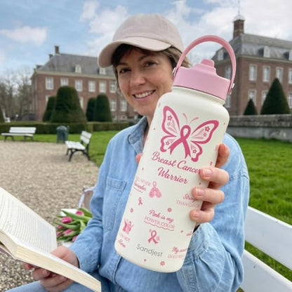 Breast Cancer Awareness Stainless Steel Water Bottle 32 Ounces with Lid & Straw, Sport Insulated Bottles for Girls Women - color: Breast Cancer Awareness