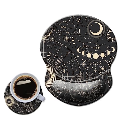 Mouse Pad with Wrist Support, Non Slip Mousepad Wrist Rest for Office, Computer, Laptop & Mac- Durable & Comfortable & Lightweight Ergonomic Support Mouse Mat Moon Stars - color: Moon Stars, size: 8.8L x 7.5W inches