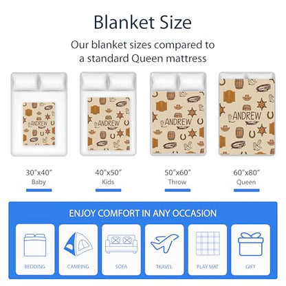 Personalized Personalized Cowboy Baby Blanket, Cowboy Hat Boots Quilt Pattern Design, Custom Name Toddler Kids Throw, Ranch Nursery Decor, Baby Gift Idea - color: Cowboy Baby Blanket#1