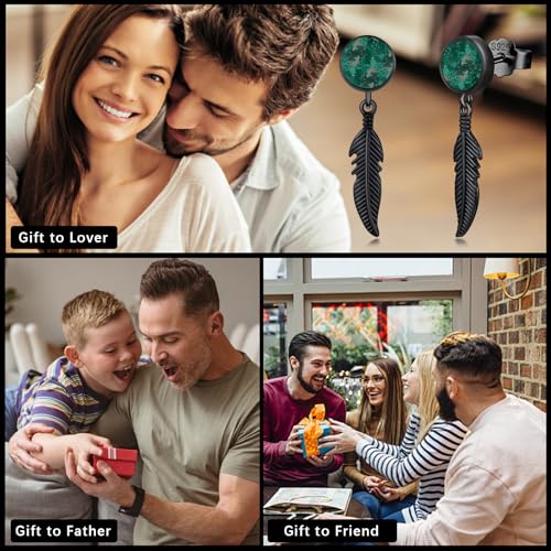 Black Dangle Drop Earrings 925 Sterling Silver Turquoise Earrings Jewelry Gifts for Women Men - style: Feather-Malachite