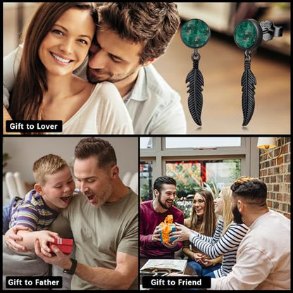Black Dangle Drop Earrings 925 Sterling Silver Turquoise Earrings Jewelry Gifts for Women Men - style: Feather-Malachite