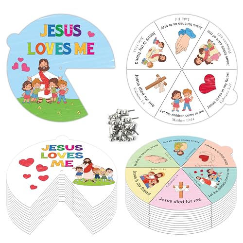 COcnny Religious Coloring Wheel Craft- 24 Sets Color Your Own Christian Art Craft DIY Coloring Cards for Kids, Jesus Loves Me Paper Craft Art for Sunday School Home Class Biblical VBS Activities - style: Jesus Loves Me