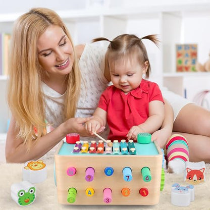 Montessori Baby Hammer Pounding Toy for Toddlers Boys Girls 2 3 4 Years Old, Educational Learning Toy Xylophone Color Shape Easter Basket Stuffers for Toddlers Valentine's Day Gift