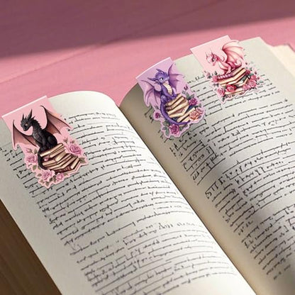 Dragon Magnetic Bookmarks, Floral Book Marks for Young Readers - style: Cute Dragon,Fantasy