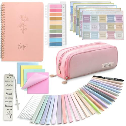 SHINYHARBOR 47PCs Pink Study Bible Journaling Kit for Women Teen Girl - color: Pink