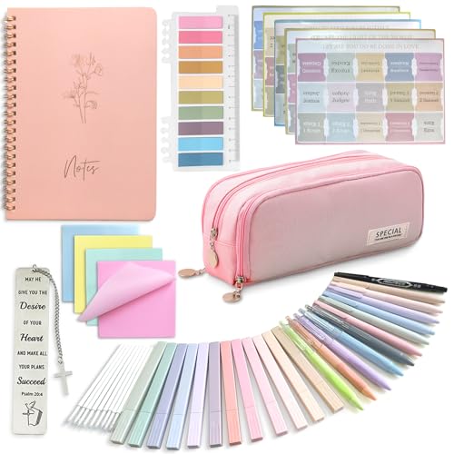SHINYHARBOR 47PCs Pink Study Bible Journaling Kit for Women Teen Girl - color: Pink