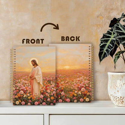 Christian Easter Jesus Notebook Journal, Wildflower Halo Jesus Resurrection Bible Prayer Spiral Hardcover Notebook Journal for School Office Work, 5.5x8.3 Inch - color: God Among The Flowers