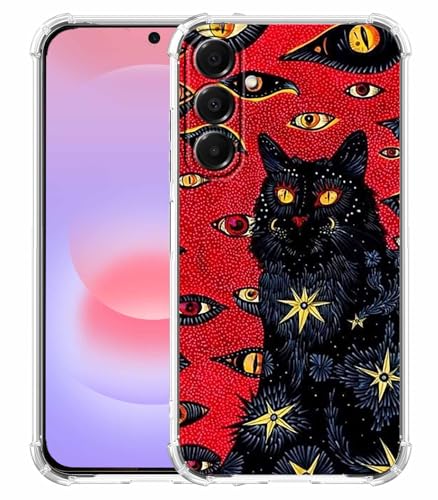 Black Cat Case for Samsung Galaxy A37,Hippie Psychedelic Art Collage,Trendy Soft TPU Bumper Case,SA37 - color: Black Cat, size: Samsung Galaxy A37