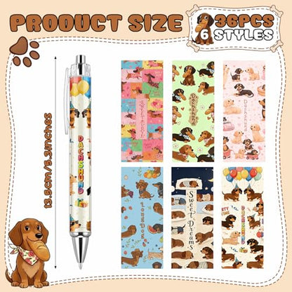 Sayglossy 36 Pcs Dachshund Ballpoint Pens for Women Gifts Bulk, Retractable Black Ink Pens with 6 Cute Dog Patterns, 1.0mm Smooth Writing for Office Desk Supplies, Fancy Gift Giving Dog Lover - style: Dachshund