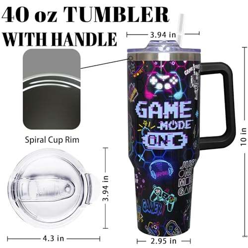 40oz Gamer Tumbler With Handle Lid and Straw,Cool Gamer Gift For Boys/Girls,Video Game Gifts,Gaming Gifts For Men/Women Stainless Steel Insulated Bottle Travel Mug Coffee Cup - color: Gamer 40oz