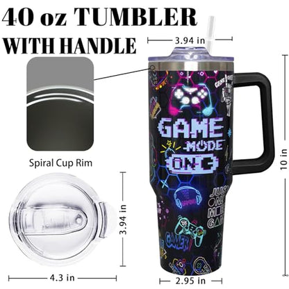40oz Gamer Tumbler With Handle Lid and Straw,Cool Gamer Gift For Boys/Girls,Video Game Gifts,Gaming Gifts For Men/Women Stainless Steel Insulated Bottle Travel Mug Coffee Cup - color: Gamer 40oz