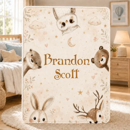 Personalized Baby Blanket with Name, Woodland Animals Nursery Blanket - color: Baby Blanket #10