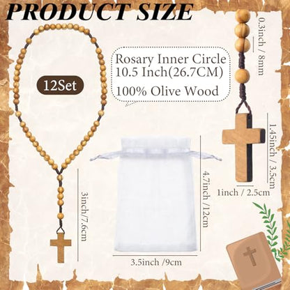 12 Set Olive Wood Catholic Rosary Beads Bulk with Organza Bag