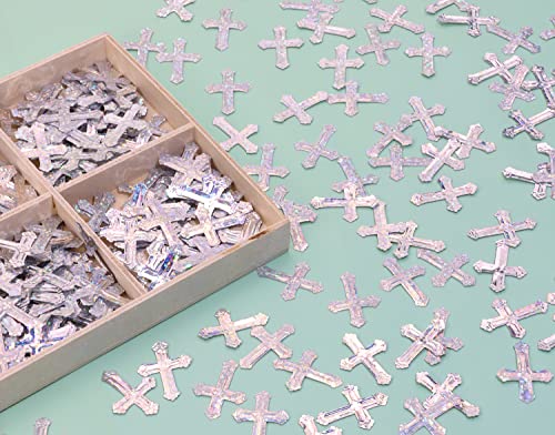 ONLYKXY 520Pcs Cross Table Confetti Decor Glitter Table Confetti Cross Decoration for Birthday Wedding Foil Theme Thanks Giving Party Valentine's Day Scatter Bless Confetti(Silvery）