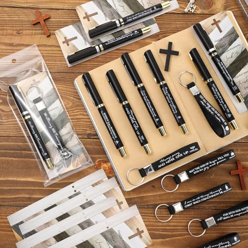 Lincia 30 Sets Christian Gifts Pens Bookmarks Keychains for Church, Black - color: Black
