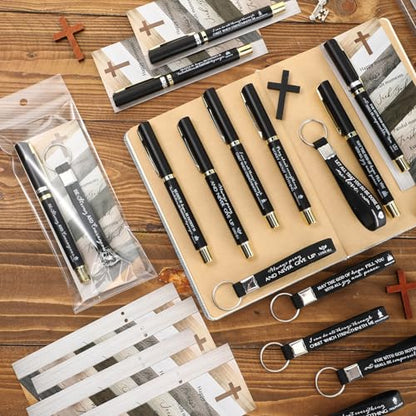 Lincia 30 Sets Christian Gifts Pens Bookmarks Keychains for Church, Black - color: Black