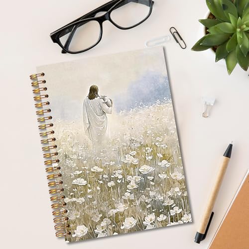 Jesus Leaves the 99 Sheep Christian Spiral Notebook 5.5x8.3, Bible Verse Prayer Journal for Women, White Flower Lamb Jesus Notebook for Note Taking, Christian Office Supplies - color: whtie-notebook-christian 13