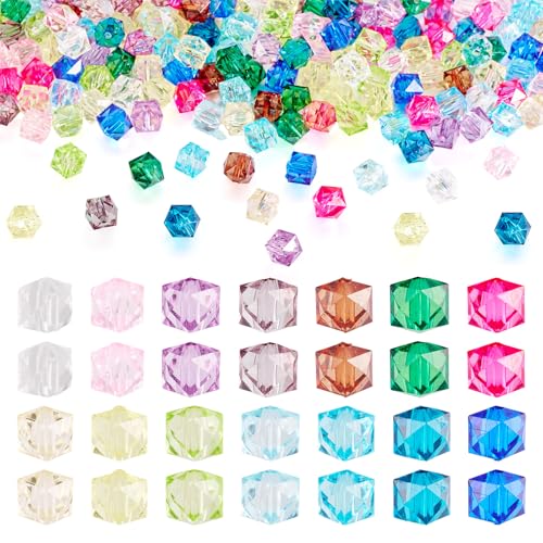 FASHEWELRY 210 Pcs Clear Acrylic Cube Beads - 8mm Faceted Crystal Square Cube Spacer Beads for Bracelets, Necklace, Earrings & DIY Jewelry Making - color: Cube-14 Colors