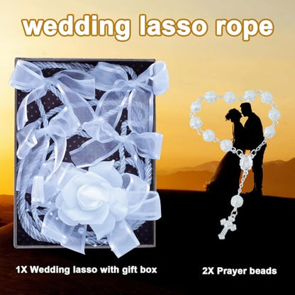 Wedding Lasso - Wedding Lasso Rope Catholicism Christian Wedding Ceremony,with 2 Pcs Prayer Beads，Bride and Groom Wedding Gift (White) - color: White