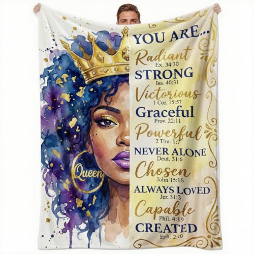 African American Black Girl Women Blanket - Christian Birthday Gifts Blanket- Inspirational Flannel Religious Spiritual Throw Blanket Home Decor 50x60inch - color: Hrmt3