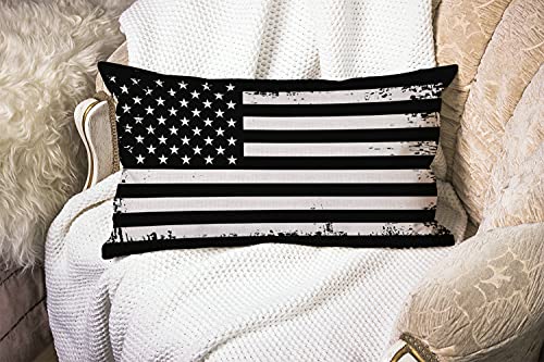 Smooffly Grunge American Flag USA Flag Black and White Waist Lumbar Cotton Linen Home Living Room Decorative Throw Pillow Cases Cushion Cover 12x20 Inch Rectangle Waist Pillowcase - color: Md035