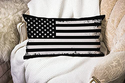 Smooffly Grunge American Flag USA Flag Black and White Waist Lumbar Cotton Linen Home Living Room Decorative Throw Pillow Cases Cushion Cover 12x20 Inch Rectangle Waist Pillowcase - color: Md035