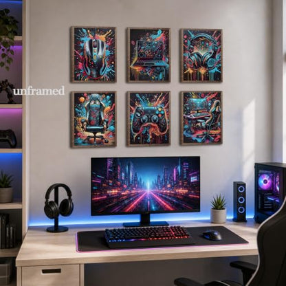 SHRNGCK Game Room Posters Set of 6 Retro Video Game Setup Wall Art Neon Gaming Gamepad Canvas Painting Prints for Teen Boys Room Bedroom 8x10 Unframed - color: Game, size: 10"L x 8"W