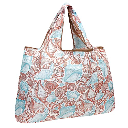 allydrew Large Foldable Tote Nylon Reusable Grocery Bags, Seashells - color: Seashells