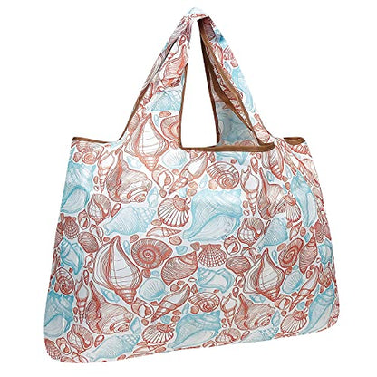 allydrew Large Foldable Tote Nylon Reusable Grocery Bags, Seashells - color: Seashells