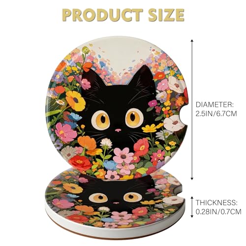 2 Pack Car Coasters for Cup Holders, Cute Car Accessories Interior - color: Cat