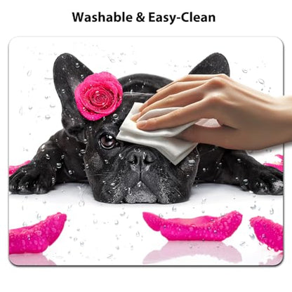 Cute Black French Bulldog with Pink Rose Mouse Pad, Funny Scene Desk Mat - color: Cute Colorful Art Rec3
