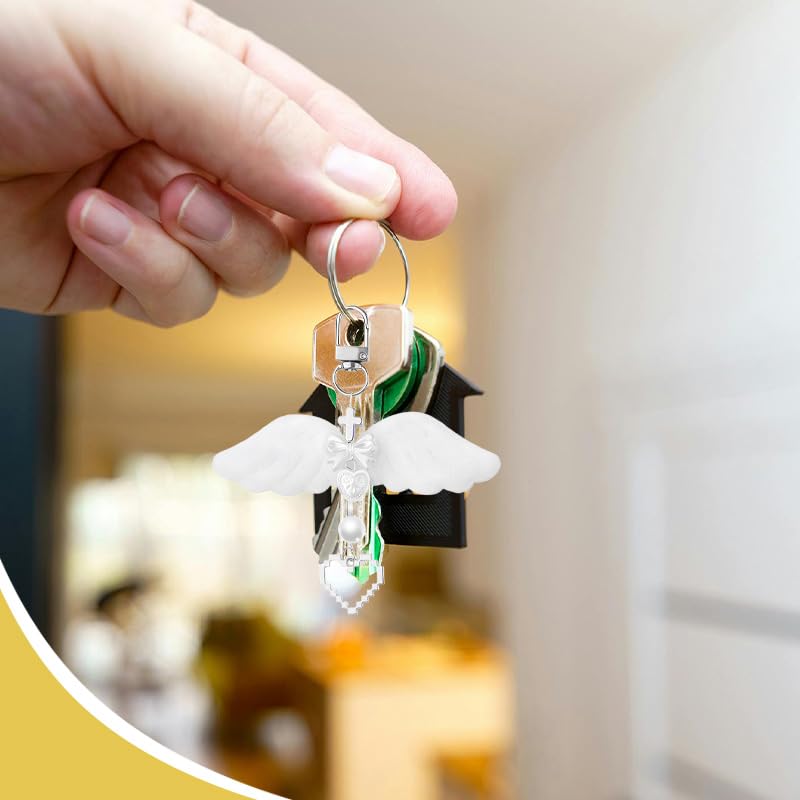 Angle Wing Heart Keychain Keyring Cross Keychain Charm for Bag Purse Religious Gifts for Women Teens Girls Christian Winged Key Charm Aesthetic Y2K Keychains for Car Key Backpack Purse