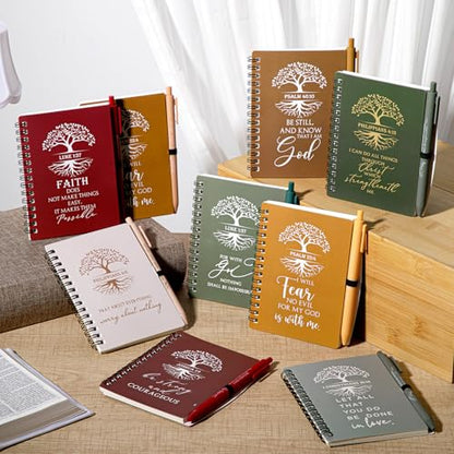 Kosiz 100 Pcs Bible Verse A6 Spiral Notebooks Bulk with Pens, Retro Color - color: Retro Color
