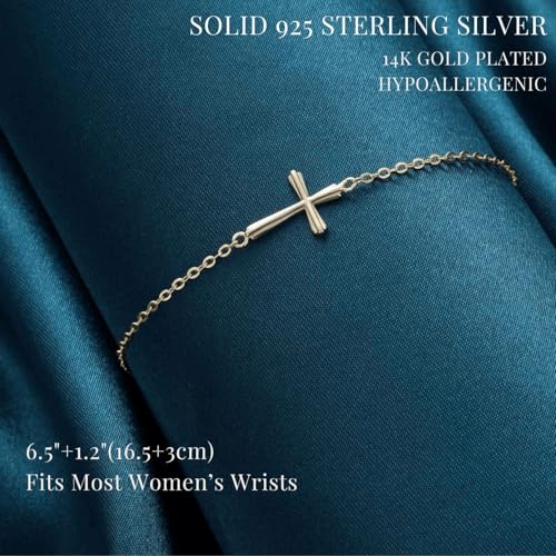 GAVU 925 Sterling Silver Small Cross Charm Bracelet for Women - color: 14K Gold Plated