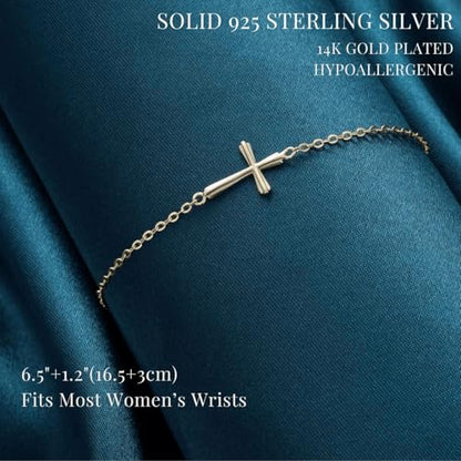 GAVU 925 Sterling Silver Small Cross Charm Bracelet for Women - color: 14K Gold Plated